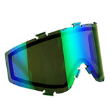 Side angle Green Blue JT ProFlex Spectra Lens Thermal Green Mirror Replacement Paintball Goggle Lens on a white Background