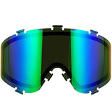 Front of Green Blue JT ProFlex Spectra Lens Thermal Green Mirror Replacement Paintball Goggle Lens on a white Background