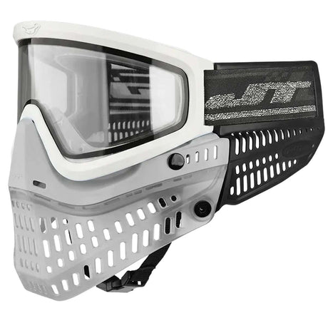 JT QLS Goggle Frame w Lens and Strap White replacement lens JT paintball goggle shown installed on a goggle