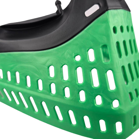 close up of JT Proflex Goggle Skirt Bottom Black Liquid Metal Green on a white background