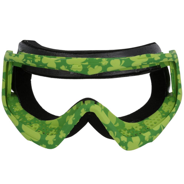 Front of Green shamrock JT ProFlex Goggle Frame St. Patrick's Day on a white background