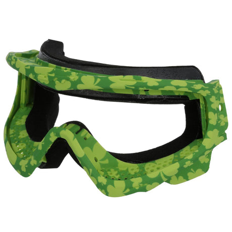 Front angle Green shamrock JT ProFlex Goggle Frame St. Patrick's Day on a white background