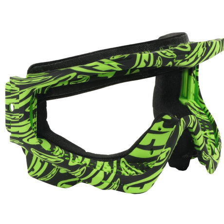 Right angle Green and black JT ProFlex Goggle Frame LE Banana Logo Lime Black patterned on a white background