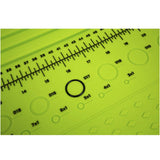 Close up of Eclipse Magnetic Tech Mat XL Green for paintball repairs with ruler, oring sizes, anti roll for barrels, roll up rubber on a white background.