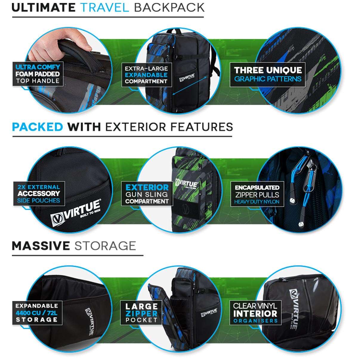 Virtue Gambler Backpack and Gear Bag Graphic Lime