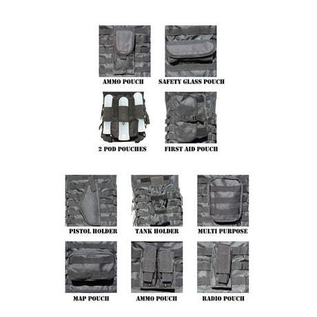 GXG Tactical X Assault Paintball Vest Black w/ 11 Attachments