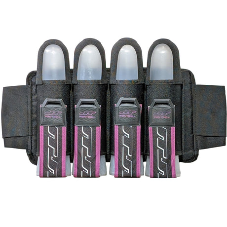 Dark pink JT Race 4 Pod Paintball Harness Birthstone paintball pod holder with four pods on a white background