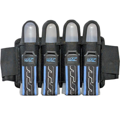 Light blue JT Race 4 Pod Paintball Harness Birthstone paintball pod holder with four pods on a white background