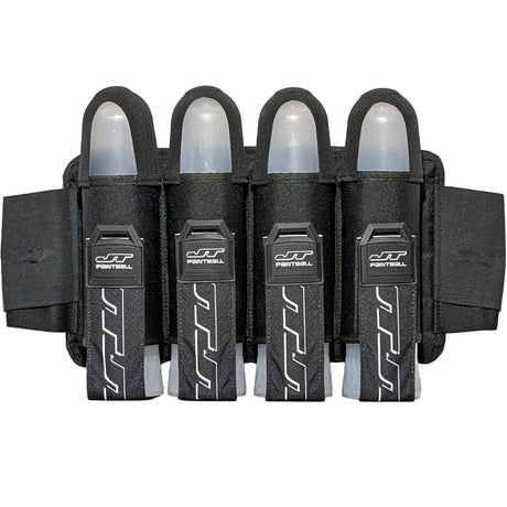 Black JT Race 4 Pod Paintball Harness Birthstone paintball pod holder with four pods on a white background