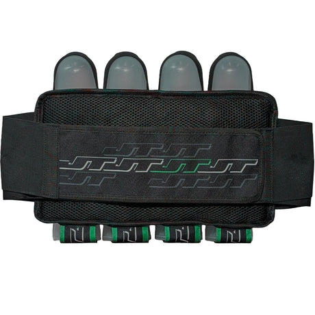 back of JT Race 4 Pod Paintball Harness Birthstone paintball pod  holder with four pods on a white background