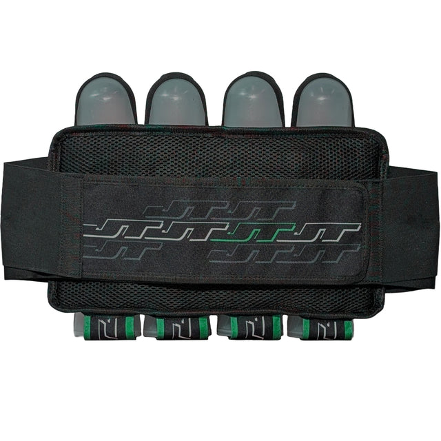 back of JT Race 4 Pod Paintball Harness Birthstone paintball pod  holder with four pods on a white background