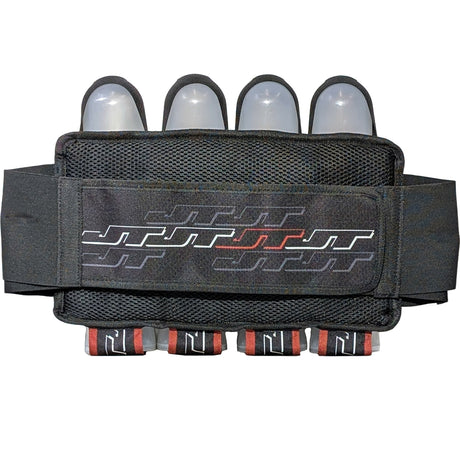 Back of JT Race 4 Pod Paintball Harness Birthstone paintball pod holder with four pods on a white background