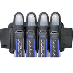 blue JT Race 4 Pod Paintball Harness Birthstone paintball pod holder with four pods on a white background