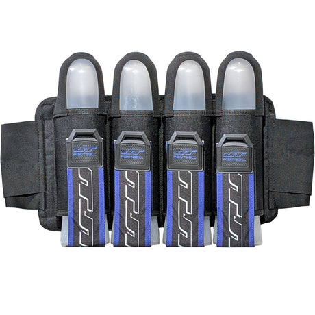 blue JT Race 4 Pod Paintball Harness Birthstone paintball pod holder with four pods on a white background