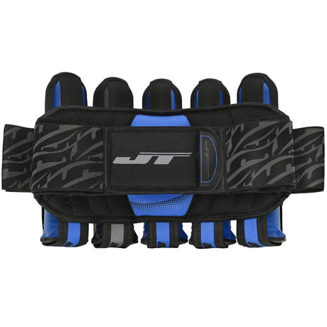 Black and blue JT Paintball Swift Harness Pack 5+8 with JT logo on a white background