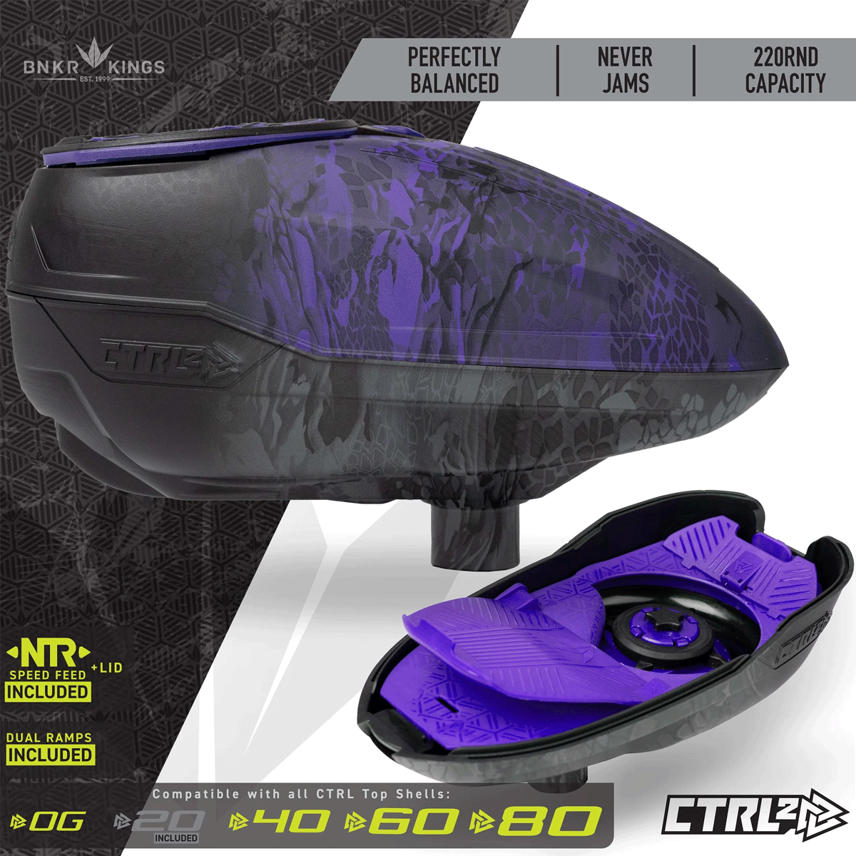 Bunkerkings CTRL2 Loader Purple Black Highlander details graphic
