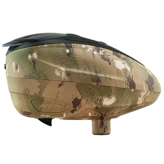  Dye Camouflage-patterned paintball gun hopper on a white background