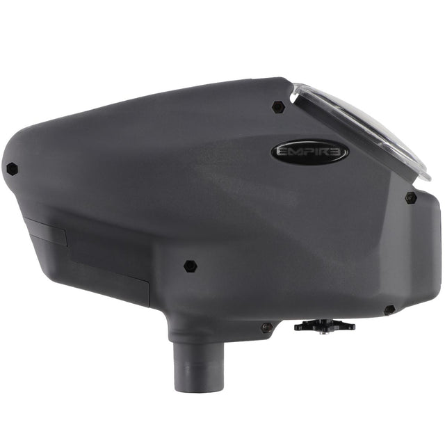 Grey paintball gun hopper with 'Empire' branding on a white background