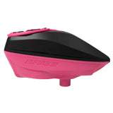 Pink and black paintball loader side view.