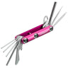 PInk Dye Core Multi Tool open displaying assorted tools on a white background