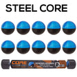 Blue and black powder rounds with 'CORE Defense Ammo' packaging on a white background