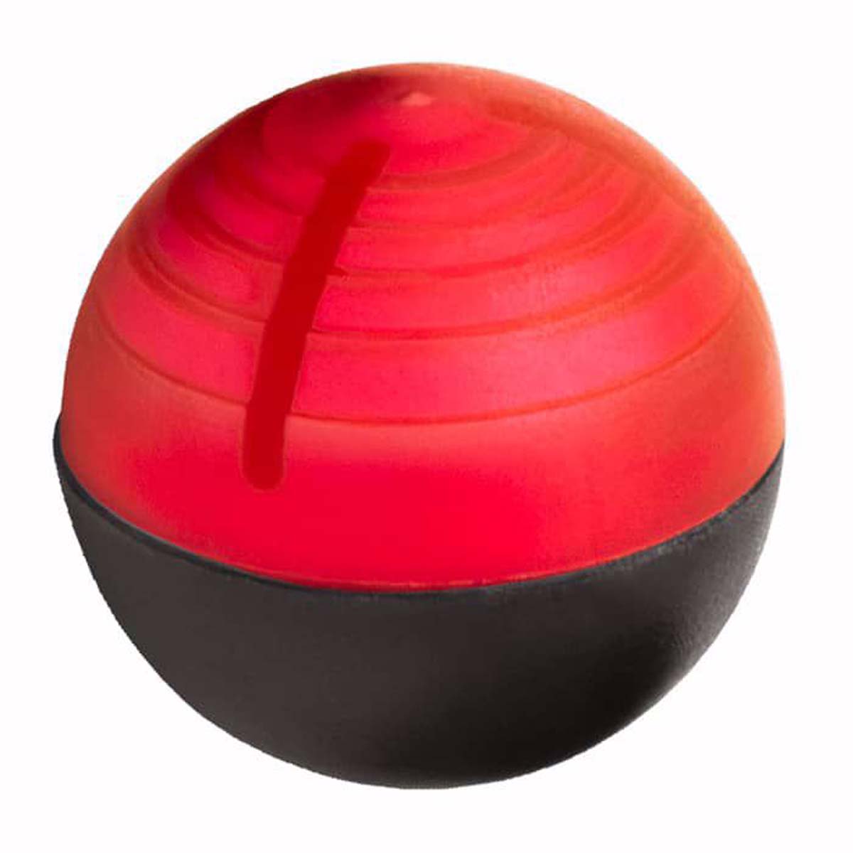 A red and black Core 10 Prepared Protect pepper round .50 caliber ball on a white background