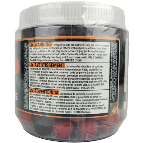 Umarex P2P Core Defense Pepperballs .68 Caliber 100 Pack back of container