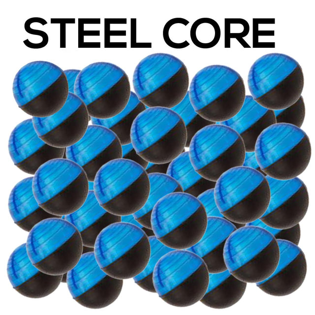 P2P Core Defense Powder Balls .68 Caliber 100 Pack array of blue and black rounds