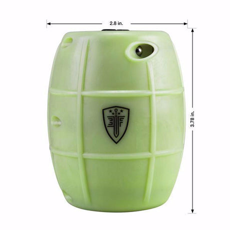 Elite Force Hailstorm GBB Airsoft Grenade Glow in the Dark with size dimensions on a white background