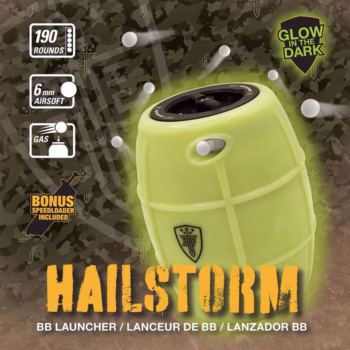 detail graphic of Elite Force Hailstorm GBB Airsoft Grenade Glow in the Dark
