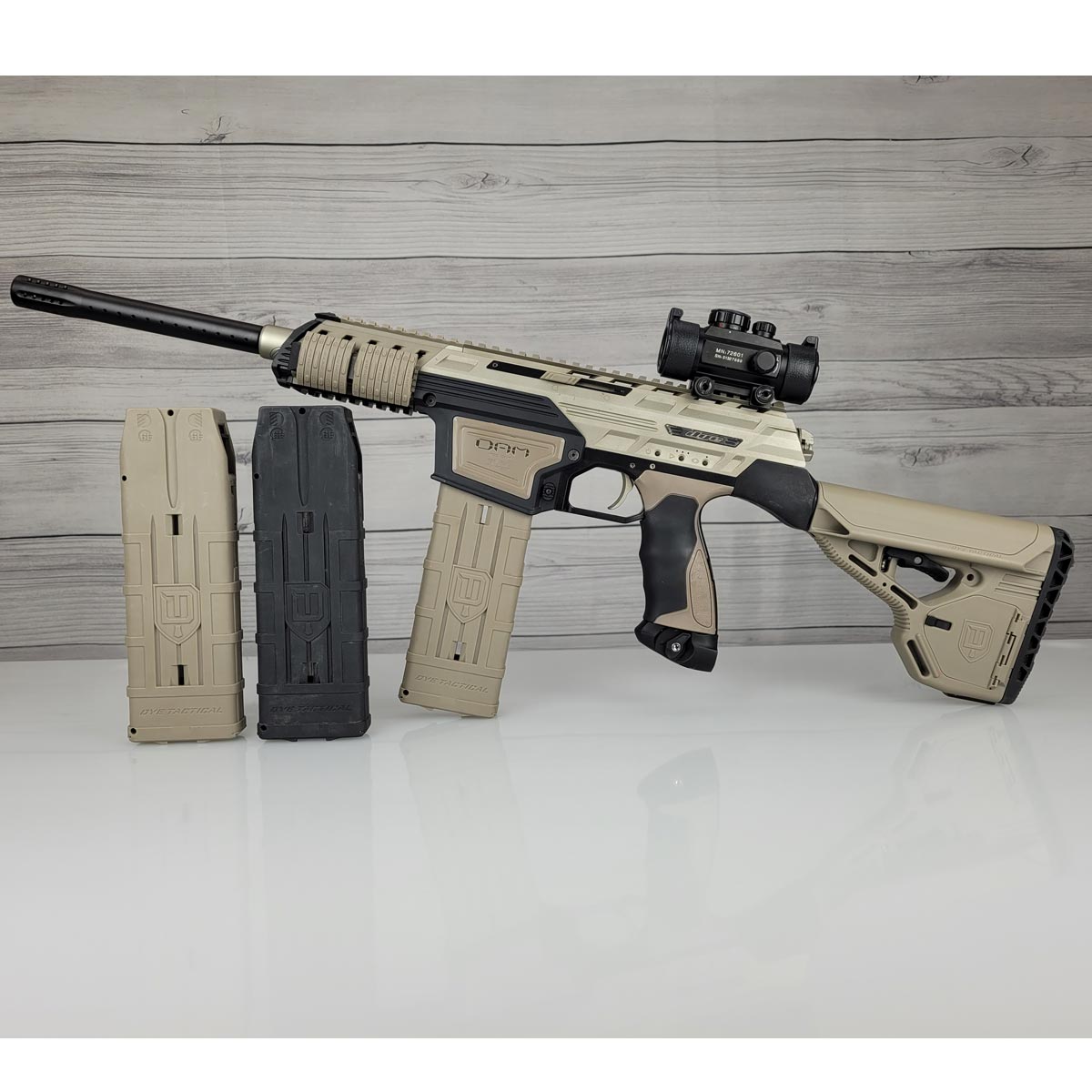 Dye DAM Paintball Marker Tan w 3 Mags USED 450psi tank needed