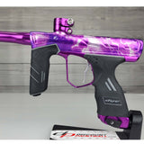 Left side body USED DYE DSR Pro PGA Grimace Purple Splash against a wood panel background.