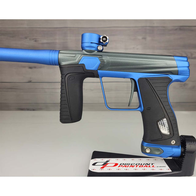 Left side body USED Planet Eclipse 180R Paintball Marker Grey Blue on a panel background