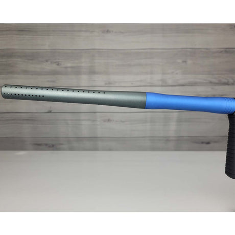 Left side barrel USED Planet Eclipse 180R Paintball Marker Grey Blue on a panel background
