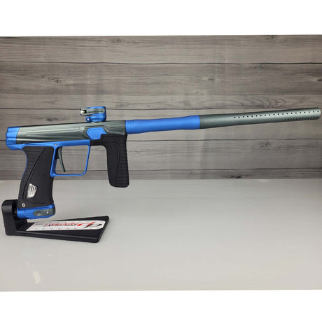 Right side USED Planet Eclipse 180R Paintball Marker Grey Blue on a panel background