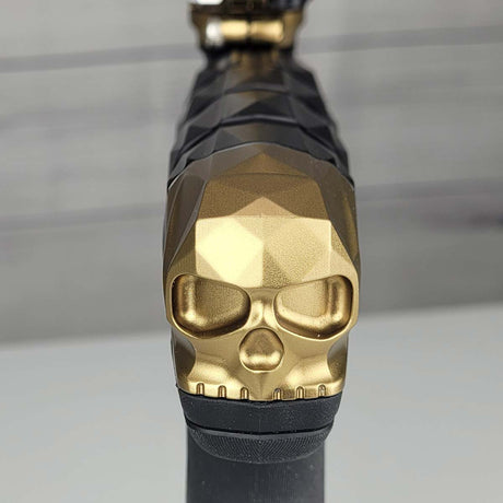 Gold Skull close up on USED Planet Eclipse Infamous CS3 paintball marker