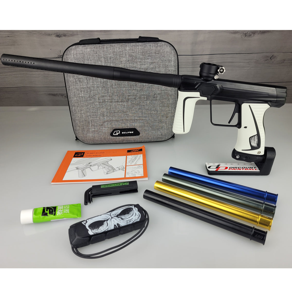 USED Planet Eclipse 180R Paintball Marker Black with White Grips 4 PWR Inserts