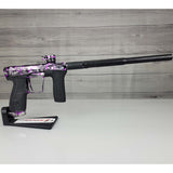 Right side USED Planet Eclipse CS2 Paintball Marker Black Purple Grey Splash on a woodgrain background