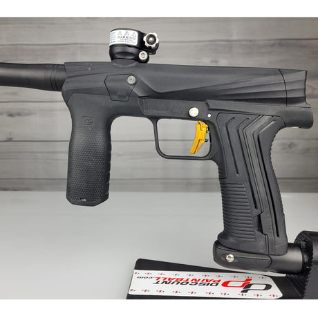 USED Planet Eclipse Etha 3M Paintball Marker Black w Upgraded Trigger close view of left side of body