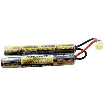 Air Raid 9.6V NiMH 1600mAh Battery and Charger Power Kit for airsoft battery displaying small mini Tamiya connector on a white background.