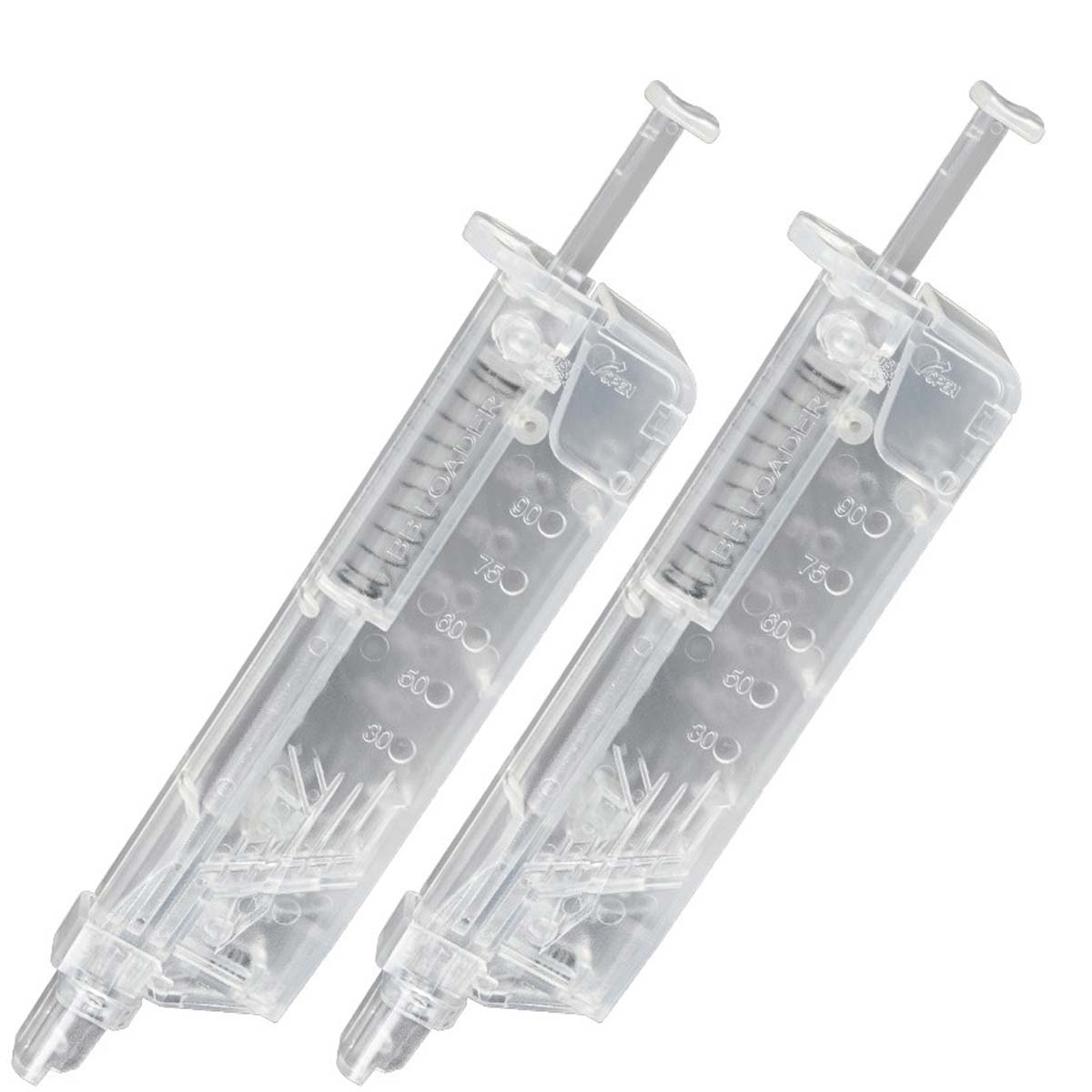 Two Air Raid BB Speed Loaders clear against a white background