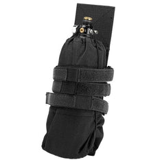 Front of Black Air Raid Universal Tank Pouch for paintball and airsoft molle on a white background.