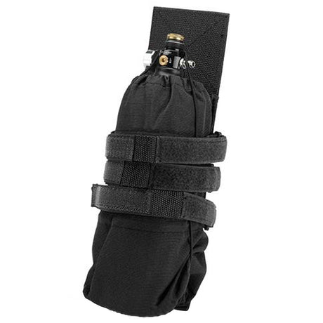 Front of Black Air Raid Universal Tank Pouch for paintball and airsoft molle on a white background.