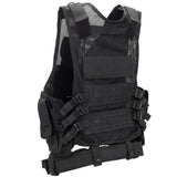 Rear angle of black BSX Crossdraw Vest for airsoft and paintball, shown on a white background