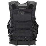 Back of black BSX Crossdraw Vest for for airsoft and paintball, shown on a white background