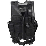 Front of black BSX Crossdraw Vest for airsoft and paintball, shown on a white background