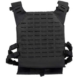 Back of black BSX Plate Carrier LC  for airsoft and paintball on a white background