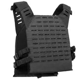 Back angle of black BSX Plate Carrier LC  for airsoft and paintball on a white background