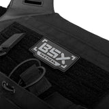 Close up detail of patch on black BSX Plate Carrier LC  for airsoft and paintball 