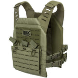 Front angle of olive green BSX Plate Carrier LC  for airsoft and paintball on a white background
